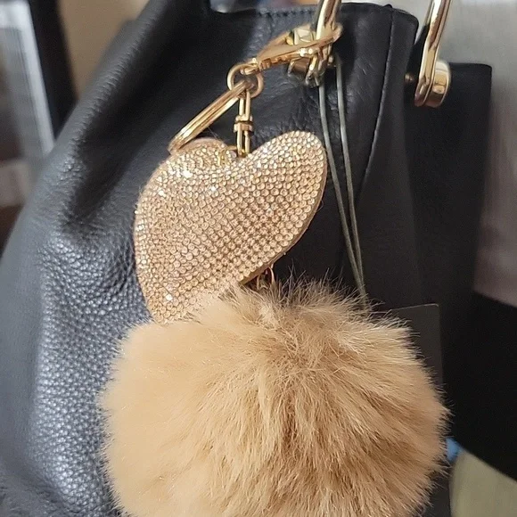 Heart Shaped Gold purse charm, with a pom, pom. - Picture 3 of 3